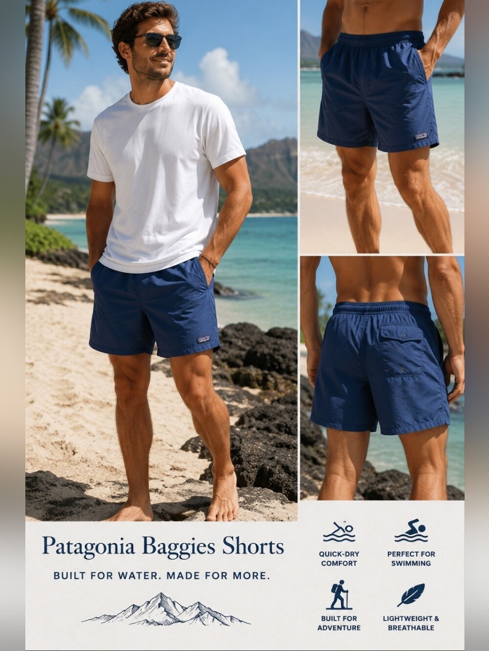 Patagonia Baggies Shorts XXL Navy Blue Mesh Lined Swim Hiking Outdoor Men's